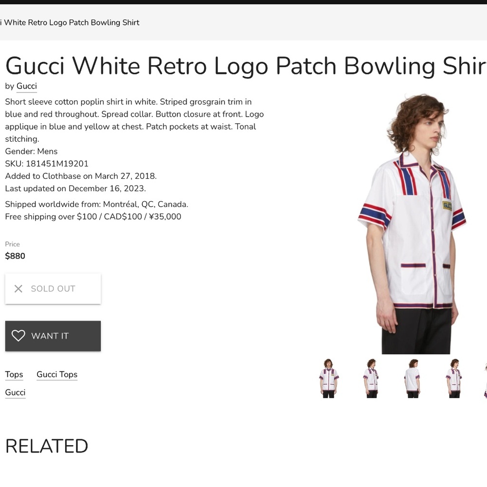 GUCCI WHITE RETRO VIBES LOGO PATCH BOWLING SHIRT - Picture 3 of 15